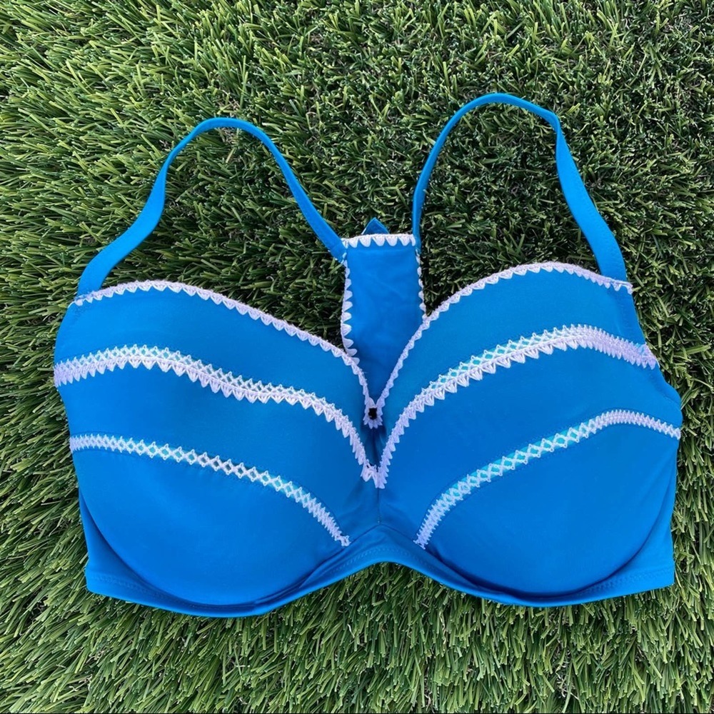 Shade and Shore blue Teal Bikini with Crochet detail Top 38DD Bottoms L BOHO - Picture 2 of 9